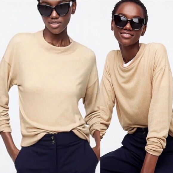 J CREW Supercozy crew mockneck pullover tan beige Tencel lyocell top-XS - Picture 1 of 9